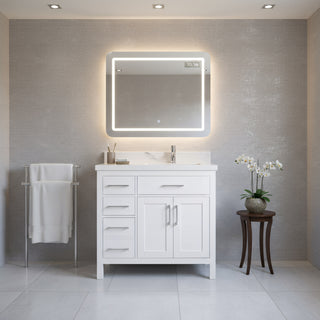 36" White Freestanding Single Sink Bathroom Vanity with Engineered Calcutta Marble Countertop