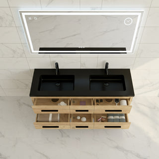 Meuble-Lavabo Autoportant 60po Chêne Brut avec Comptoir de Quartz d'ingénierie Noir