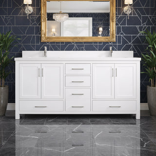 Meuble-Lavabo Autoportant 72po Blanc avec Comptoir de Quartz Blanche Neige