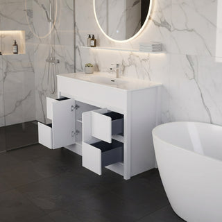 48" Matte White Freestanding Bathroom Vanity with White Ceramic Countertop