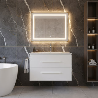 Meuble-Lavabo Mural 30po Blanc Mat avec Comptoir de Céramique Blanc