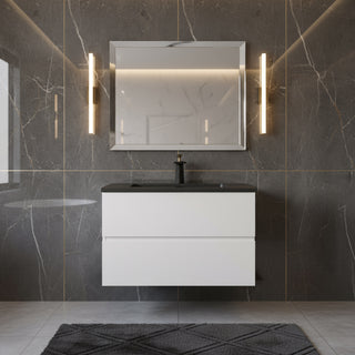 Meuble-lavabo mural blanc 30" pour salle de bain avec Comptoir en quartz noir reconstitué