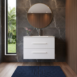 Meuble-Lavabo Mural 24po Blanc Mat avec Comptoir de Céramique Blanc