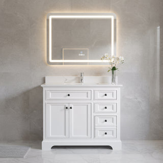 42" White Freestanding Single Sink Bathroom Vanity with Engineered Calcutta Marble Countertop