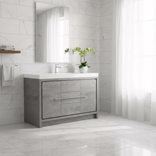 60" Cement Freestanding Single Sink Bathroom Vanity with White Polymarble Countertop
