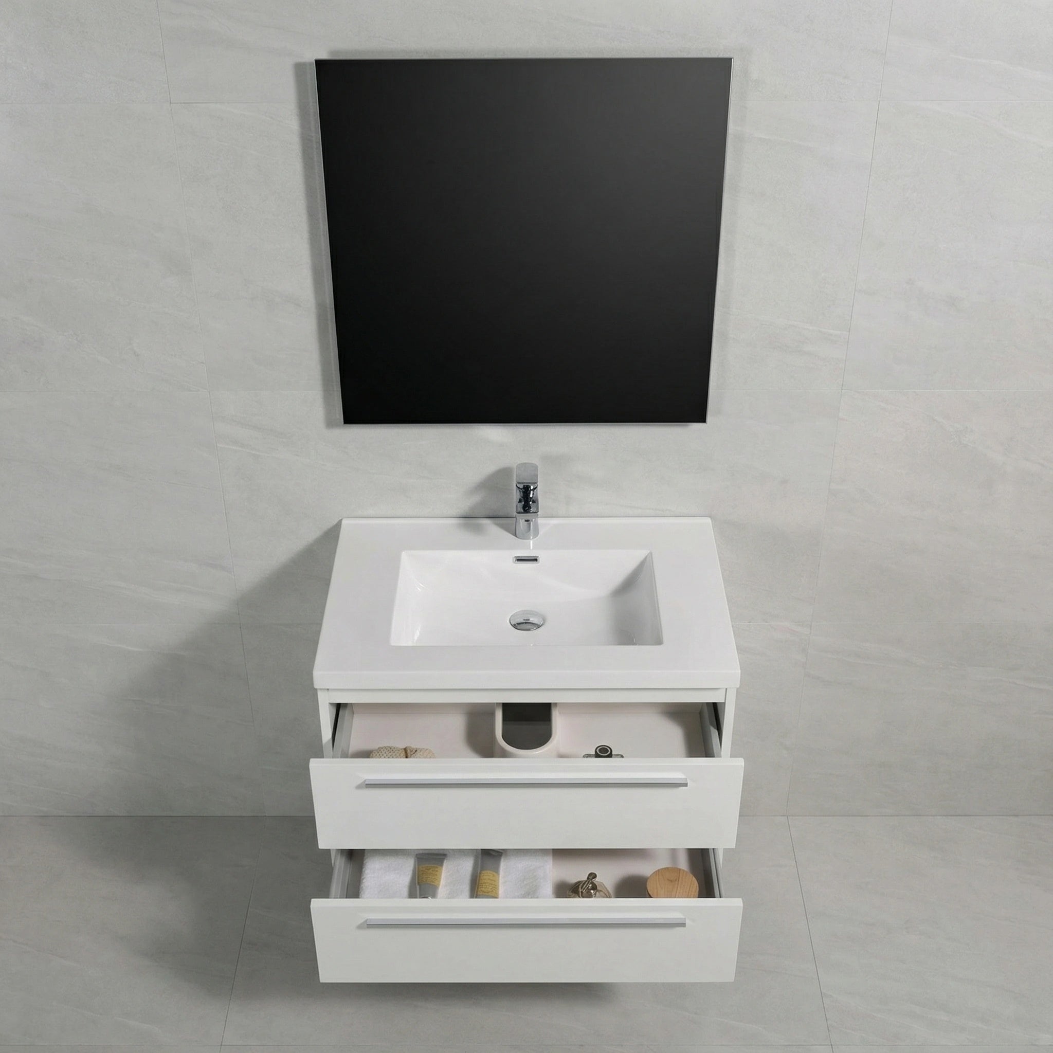 Meuble-Lavabo Mural 30po Blanc avec Comptoir de Polymarbre Blanc