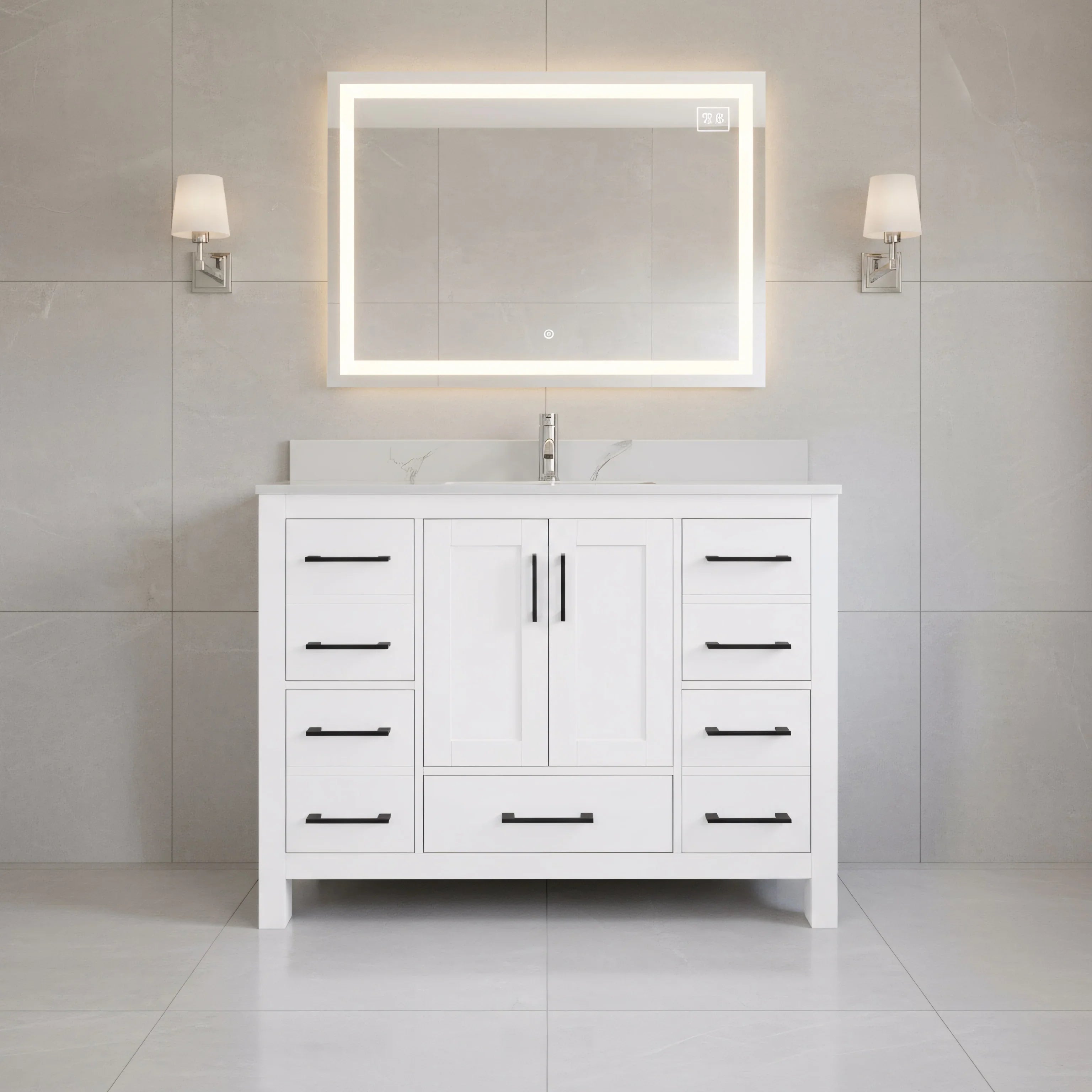 Meuble-lavabo Autoportant 42 po Blanc avec Comptoir de Marbre Ingénierie Calcutta