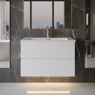 Meuble-lavabo mural blanc 30" pour salle de bain avec Comptoir en polymarbre blanc