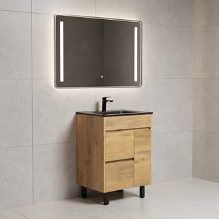 Meuble-Lavabo Autoportant 24po Chêne Givré avec Comptoir de Céramique Noir