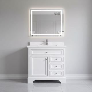 36" White Freestanding Bathroom Vanity with Engineered Calcutta Marble Countertop