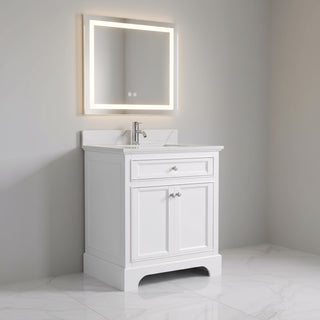 30" White Freestanding Bathroom Vanity with Engineered Calcutta Marble Countertop