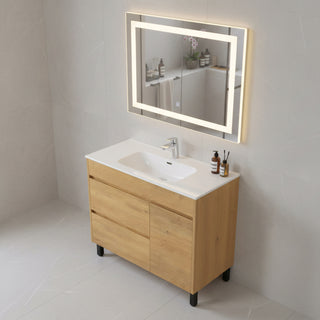 Meuble-Lavabo Autoportant 40 po Chêne Givré avec Comptoir de Céramique Blanc