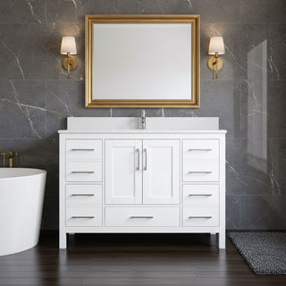 Meuble-Lavabo Autoportant 48po Blanc avec Comptoir de Quartz Blanche Neige