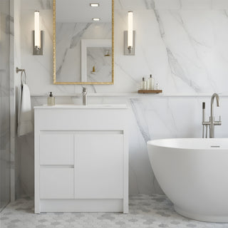 30" Matte White Freestanding Bathroom Vanity with White Ceramic Countertop