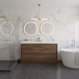 Meuble-Lavabo Autoportant 48po Noyer avec Comptoir de Polymarbre Blanc