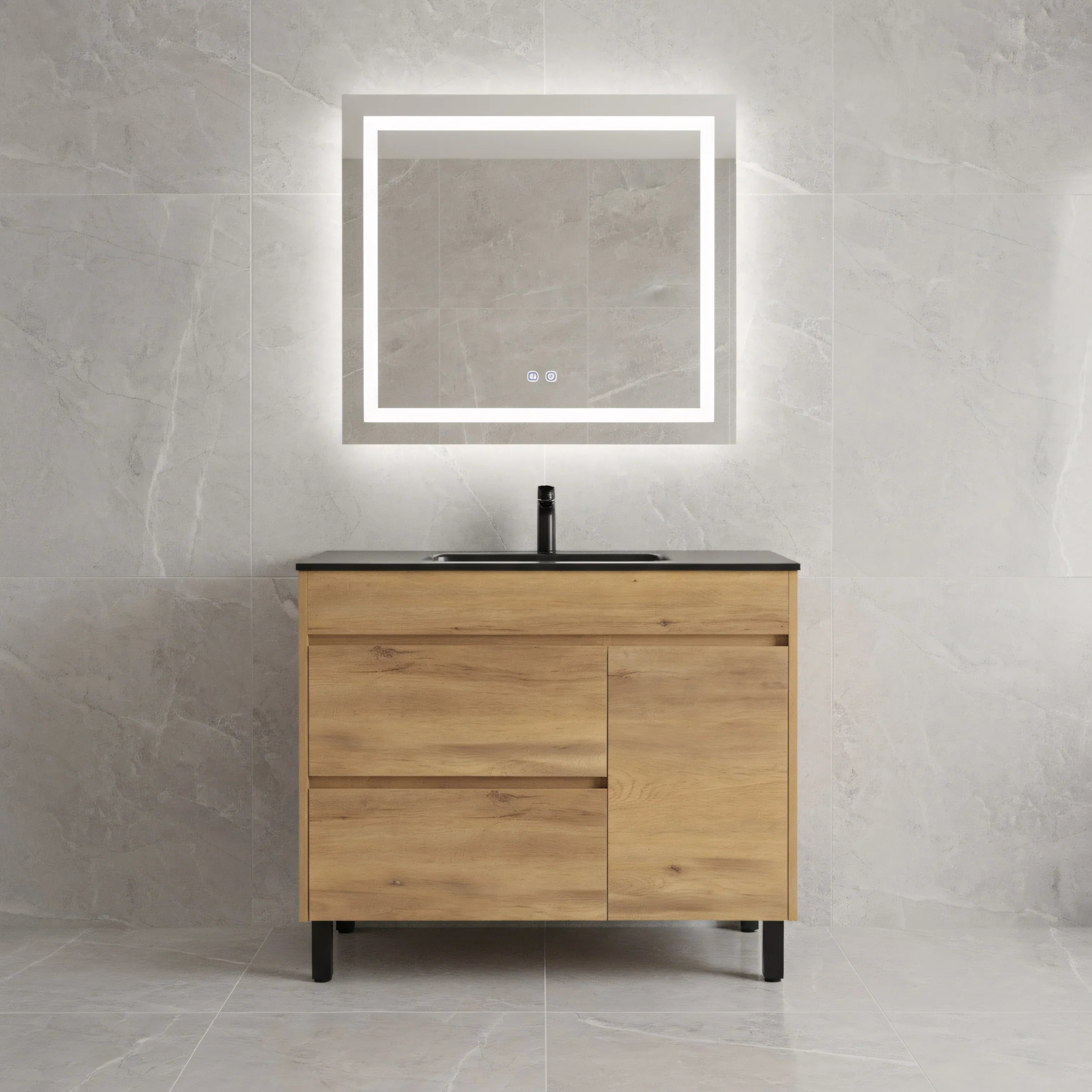 40" Frosted Oak Freestanding Single Sink Bathroom Vanity with Black Ceramic Countetop