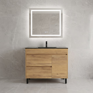 40" Frosted Oak Freestanding Single Sink Bathroom Vanity with Black Ceramic Countetop