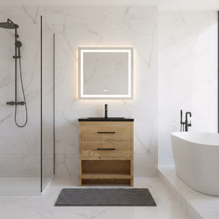 Meuble-lavabo Autoportant 24 po Chêne Brut avec Comptoir en Quartz Noir d’Ingénierie