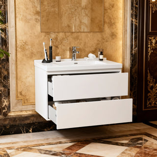 Meuble-Lavabo Mural 30po Blanc Brillant avec Comptoir de Polymarbre Blanc 