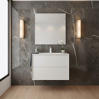 Meuble-lavabo mural blanc 30" avec Comptoir en polymarbre blanc