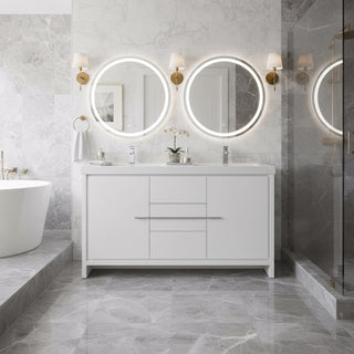 Meuble-Lavabo Autoportant 60po Blanc Brillant avec Comptoir de Polymarbre Blanc 