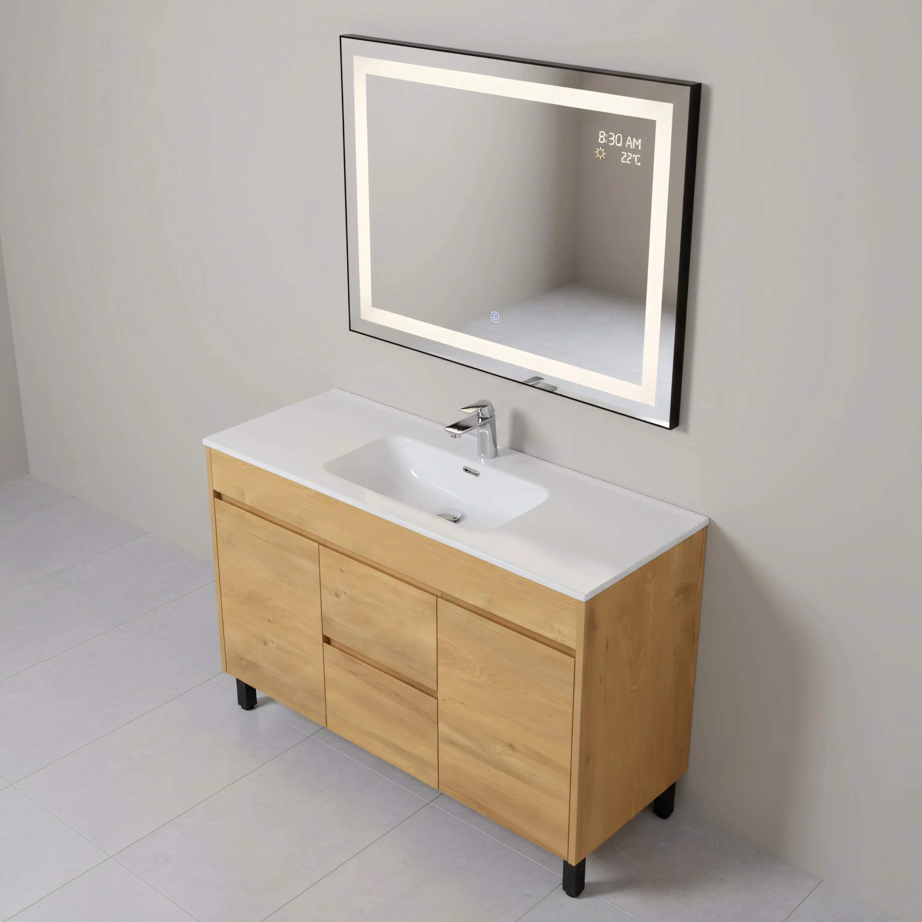 48" Frosted Oak Freestanding Bathroom Vanity with White Ceramic Countertop