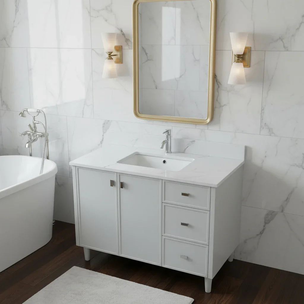 Meuble-Lavabo Autoportant 42po Gris Hampton avec Comptoir de Marbre Ingénierie Calcutta