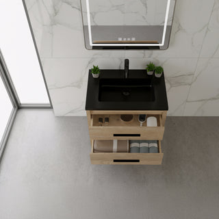 Meuble-lavabo autoportant en chêne brut de 30" avec Comptoir en quartz noir reconstitué
