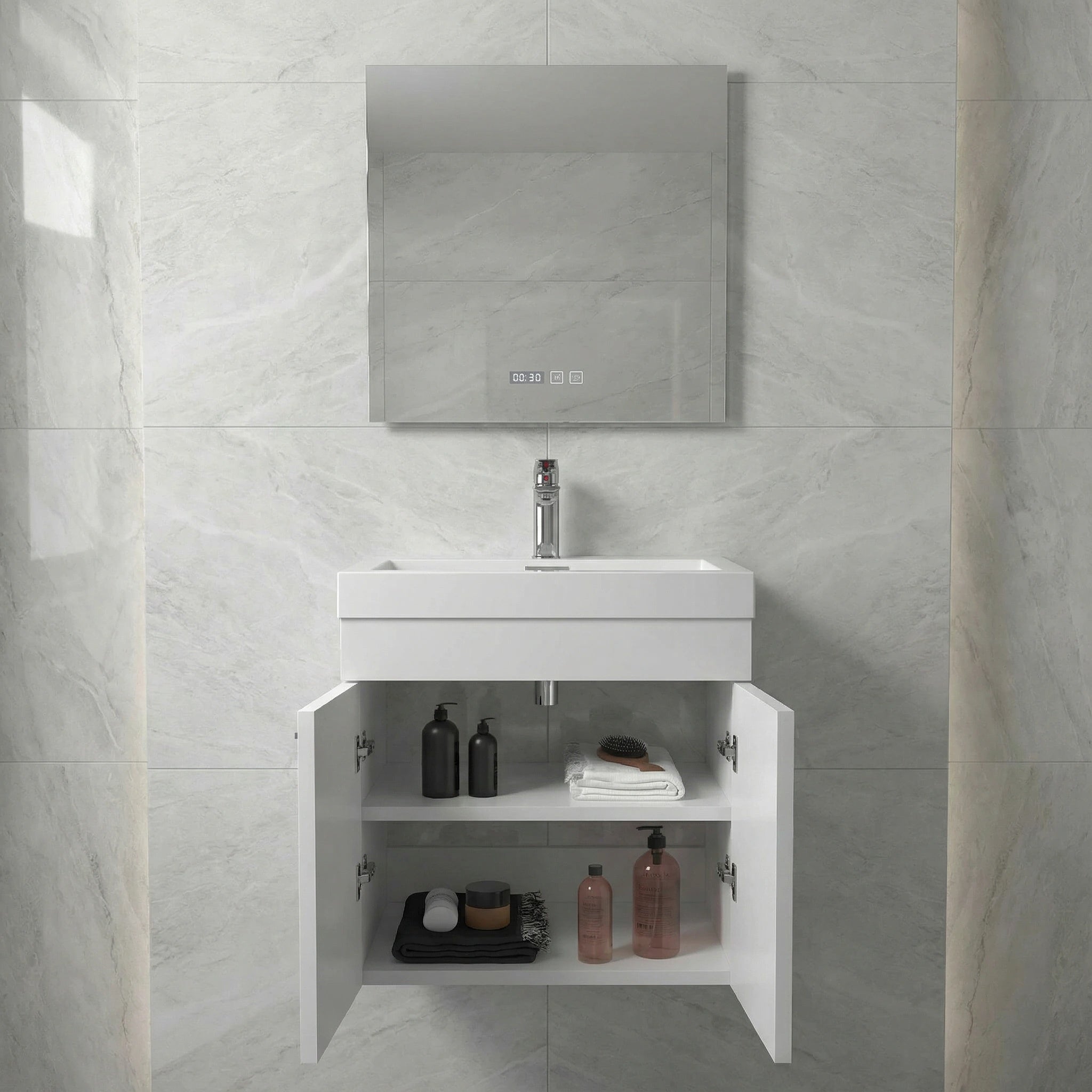 20" White Wall-Mount Single Sink Bathroom Vanity with White Polymarble Countertop