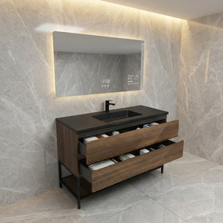 Meuble-Lavabo Mural 48po Noyer avec Comptoir de Quartz d'ingénierie Noir