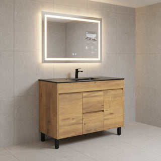 48" Frosted Oak Freestanding Single Sink Bathroom Vanity with Black Ceramic Countetop