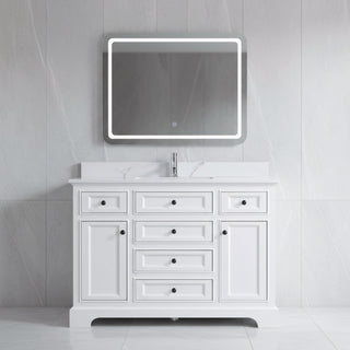 Meuble-Lavabo Autoportant 48po Blanc avec Comptoir de Marbre Ingénierie Calcutta