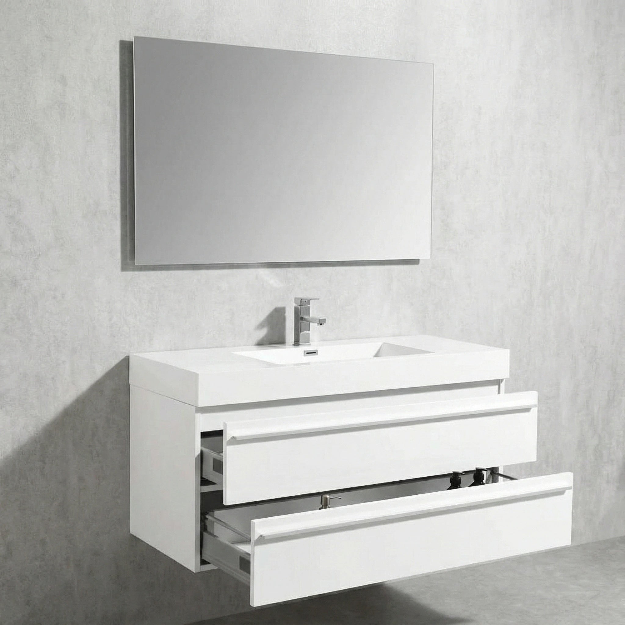 Meuble-Lavabo Mural Blanc de 48 po avec Comptoir en Polymarbre Blanc