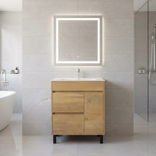 30" Frosted Oak Freestanding Bathroom Vanity with White Ceramic Countertop
