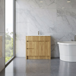 40" Frosted Oak Freestanding Bathroom Vanity with White Ceramic Countertop
