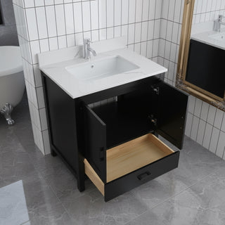 Meuble-Lavabo Autoportant 30po Noir avec Comptoir de Polymarbre Ingénierie Calcutta