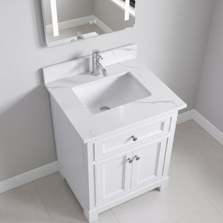 24" White Freestanding Single Sink Bathroom Vanity with Engineered Calcutta Marble Countertop