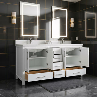 Meuble-Lavabo Autoportant 72po Blanc avec Comptoir de Quartz Blanche Neige