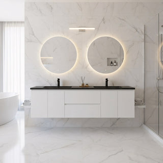 Meuble-Lavabo Mural 72po Blanc avec Comptoir de Quartz d'ingénierie Noir