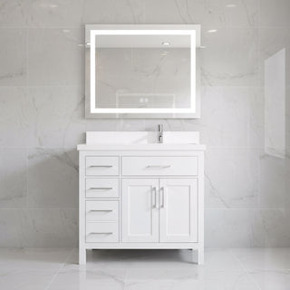 Meuble-Lavabo Autoportant 36po Blanc avec Comptoir de Quartz Blanche Neige