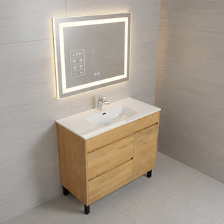 Meuble-Lavabo Autoportant 40 po Chêne Givré avec Comptoir de Céramique Blanc