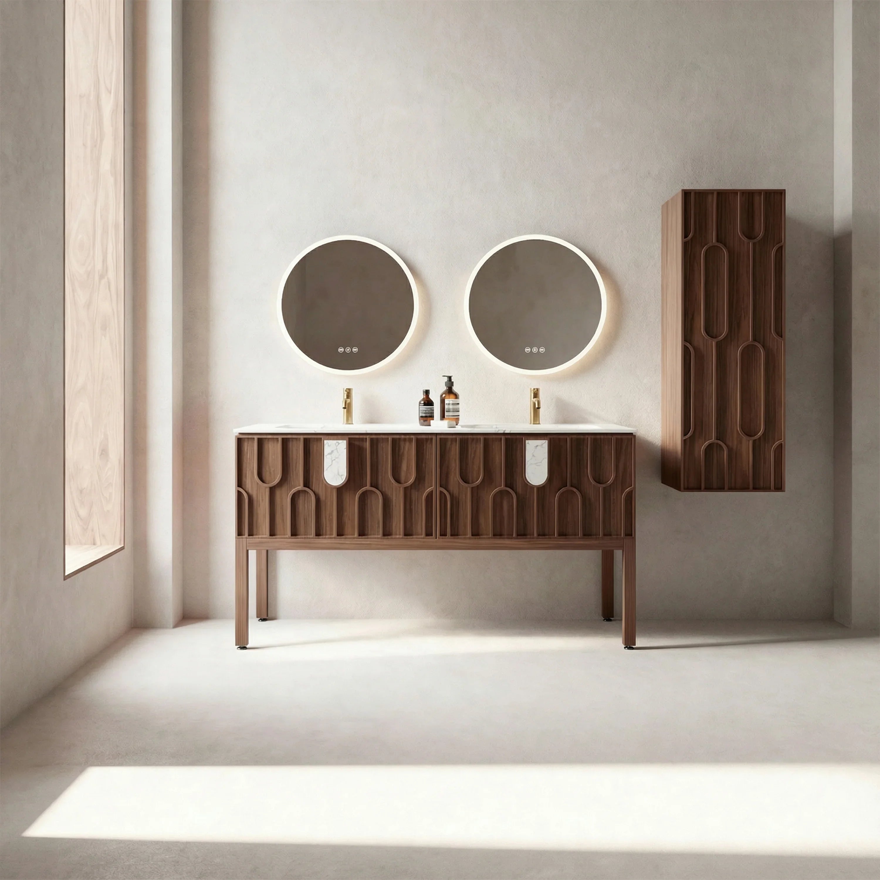 Meuble d'appoint Belfort en noyer, 1 porte avec étagères - Rangement de salle de bain