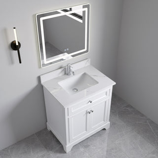 30" White Freestanding Bathroom Vanity with Engineered Calcutta Marble Countertop