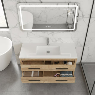 Meuble-lavabo autoportant en chêne brut de 48" avec Comptoir en polymarbre blanc