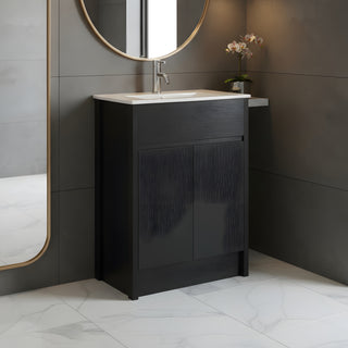 Meuble-Lavabo Autoportant 24po Brun Foncé avec Comptoir de Céramique Blanc