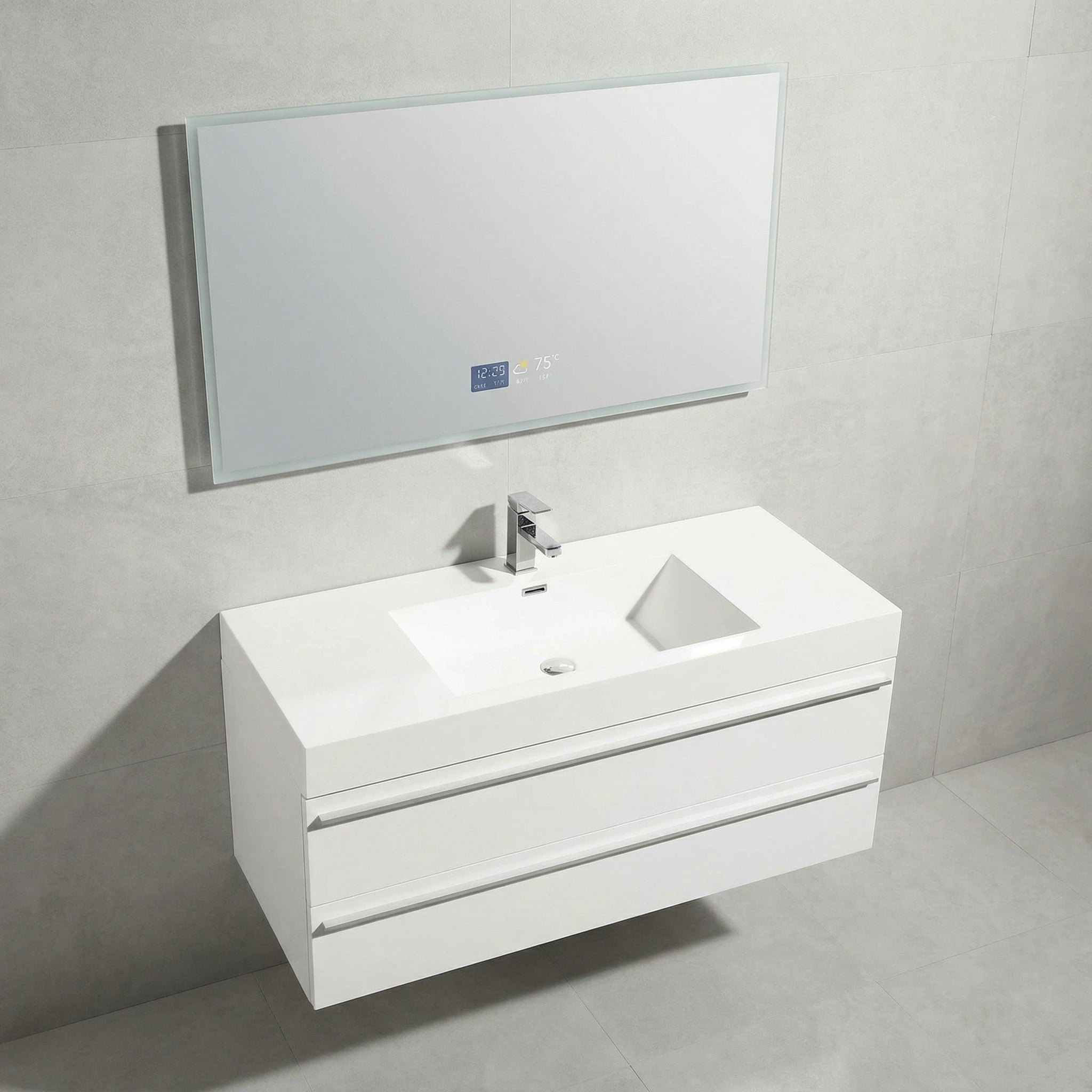 Meuble-Lavabo Mural Blanc de 48 po avec Comptoir en Polymarbre Blanc