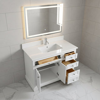 42" White Freestanding Bathroom Vanity with Solid White Quartz Countertop