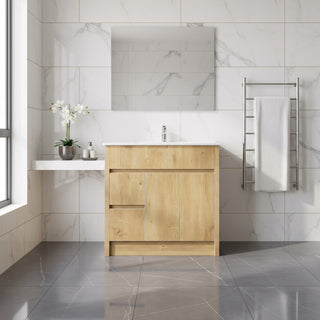 Meuble-Lavabo Autoportant 36 Chêne Givré avec Comptoir en Céramique