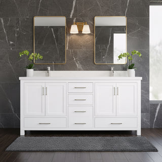 Meuble-Lavabo Autoportant 72po Blanc avec Comptoir de Marbre Ingénierie Calcutta