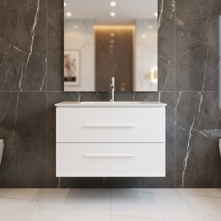 Meuble-Lavabo Mural 30po Blanc Mat avec Comptoir de Céramique Blanc